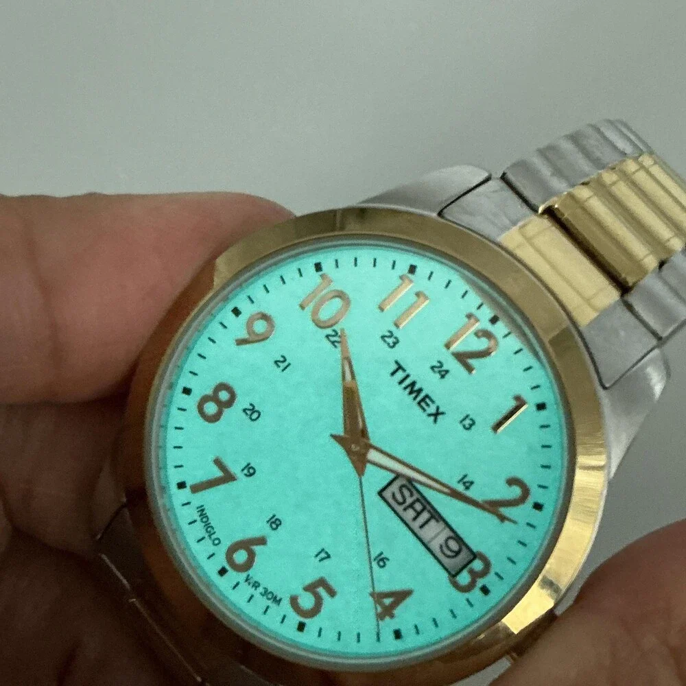 Timex T4M935 Men Watch 36mm Champagne Dial Two Tone Indiglo Day Date New Battery
